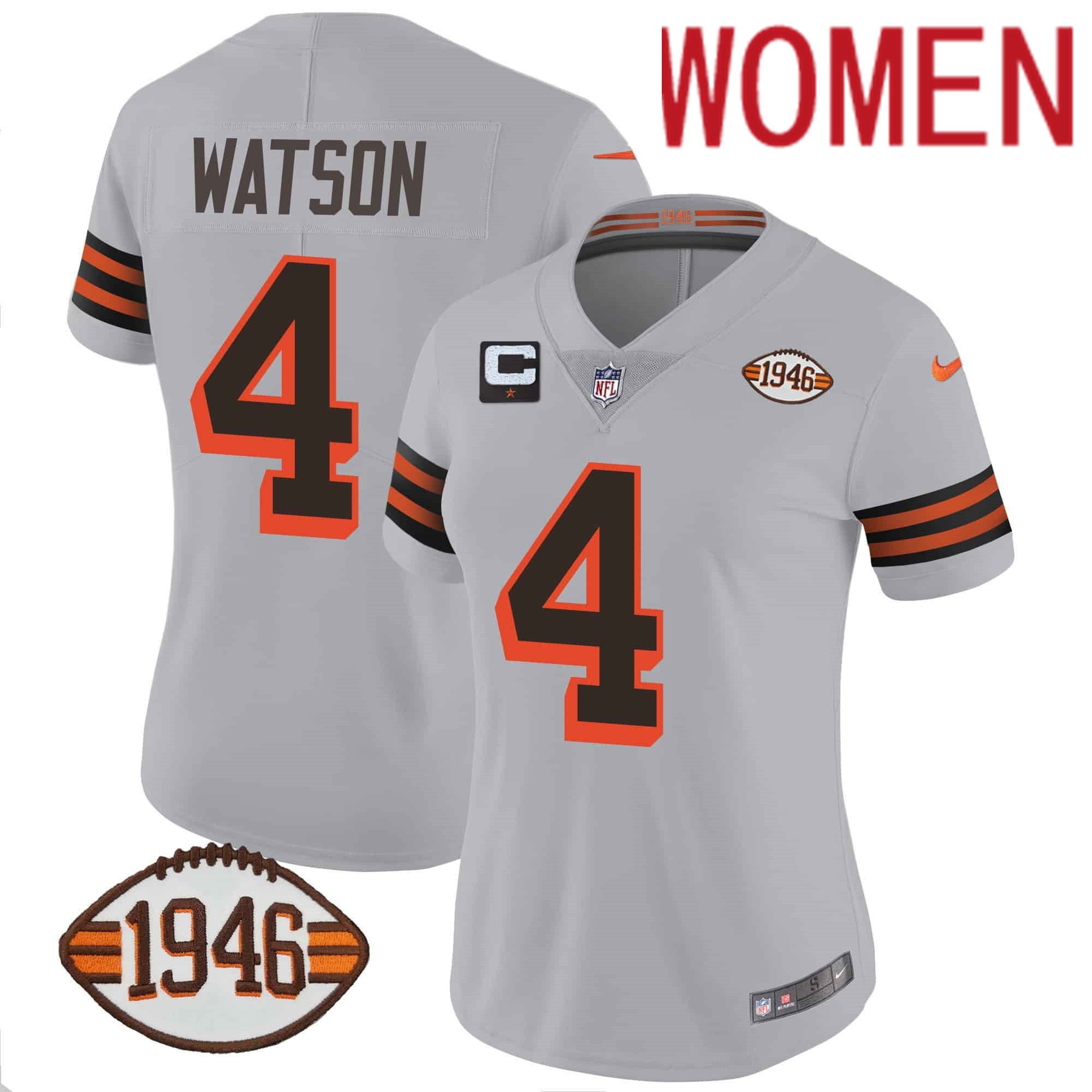 Women Cleveland Browns #4 Watson Grey 1946 75th Anniversary Patch 2024 Nike NFL Jersey
